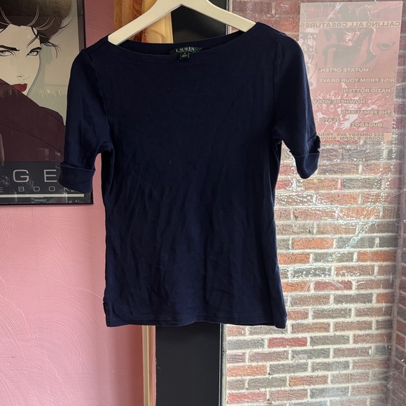 Lauren Ralph Lauren Tops - Lauren Ralph Lauren Navy Short Rolled Sleeve Tee